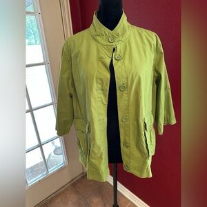 Liz Claiborne Petite L Utility Jacket Lime Green 3/4 Sleeve 100% Cotton